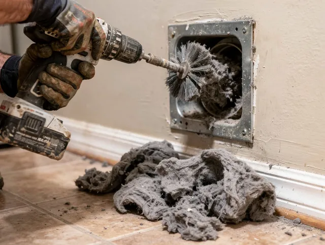 Certified Pooler Dryer Vent Cleaning technician performing dryer vent cleaning in Pooler