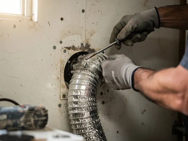 Pooler Dryer Vent Cleaning technician performing precise dryer vent hose installation in Pooler